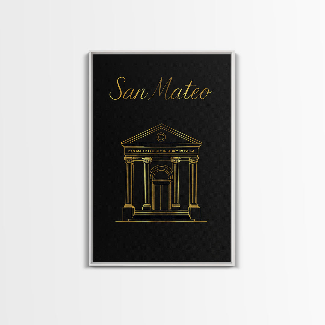 San Mateo Travel Poster, Canvas Print, Gold Outline Poster Art, San Mateo Travel Art, Travel Poster Art, Vintage City Art, Travel Prints