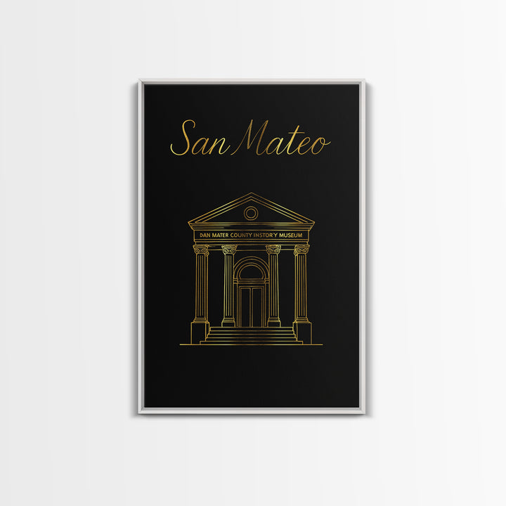San Mateo Travel Poster, Canvas Print, Gold Outline Poster Art, San Mateo Travel Art, Travel Poster Art, Vintage City Art, Travel Prints