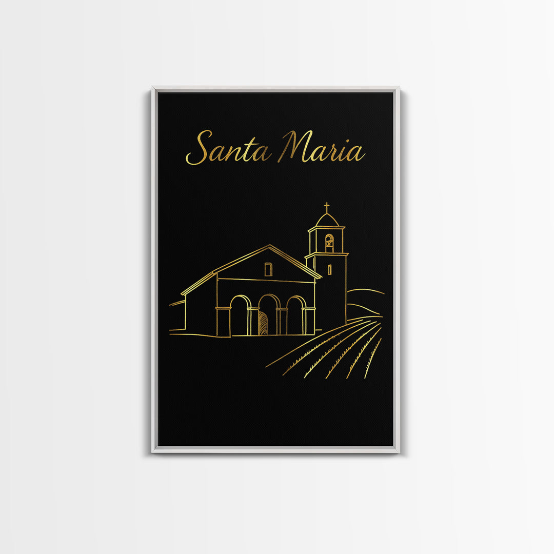 Santa Maria Travel Poster, Canvas Print, Dark Minimalist Wall Art, Santa Maria Travel Art, Travel Wall Art, City Illustration, Design 2