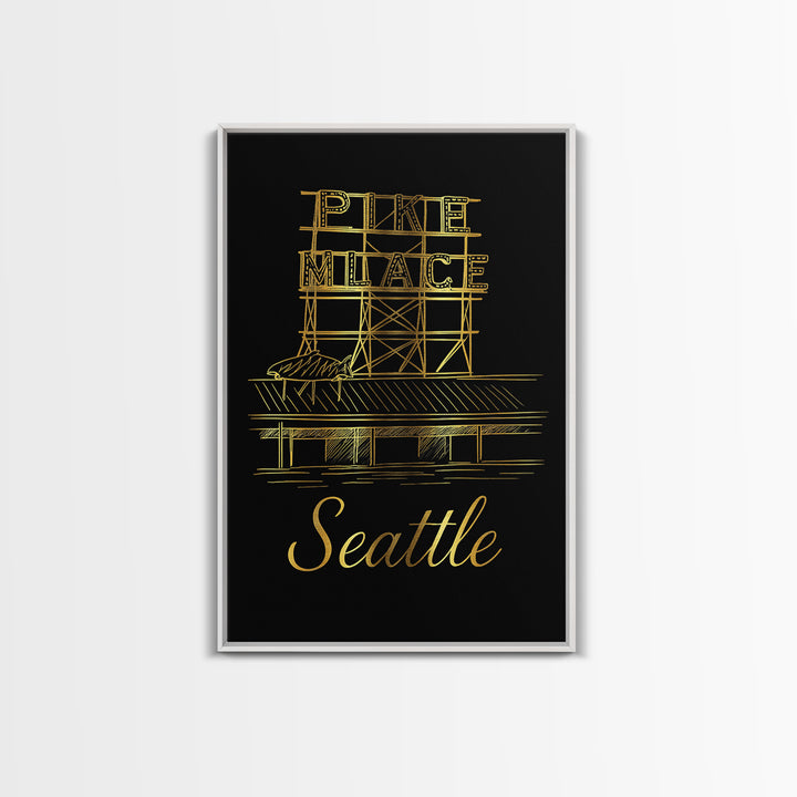 Seattle Travel Poster, Canvas Print, Gold Outline Poster Art, Seattle Art Print, Travel Poster Art, Mid Century Wall Art, Wanderlust Decor