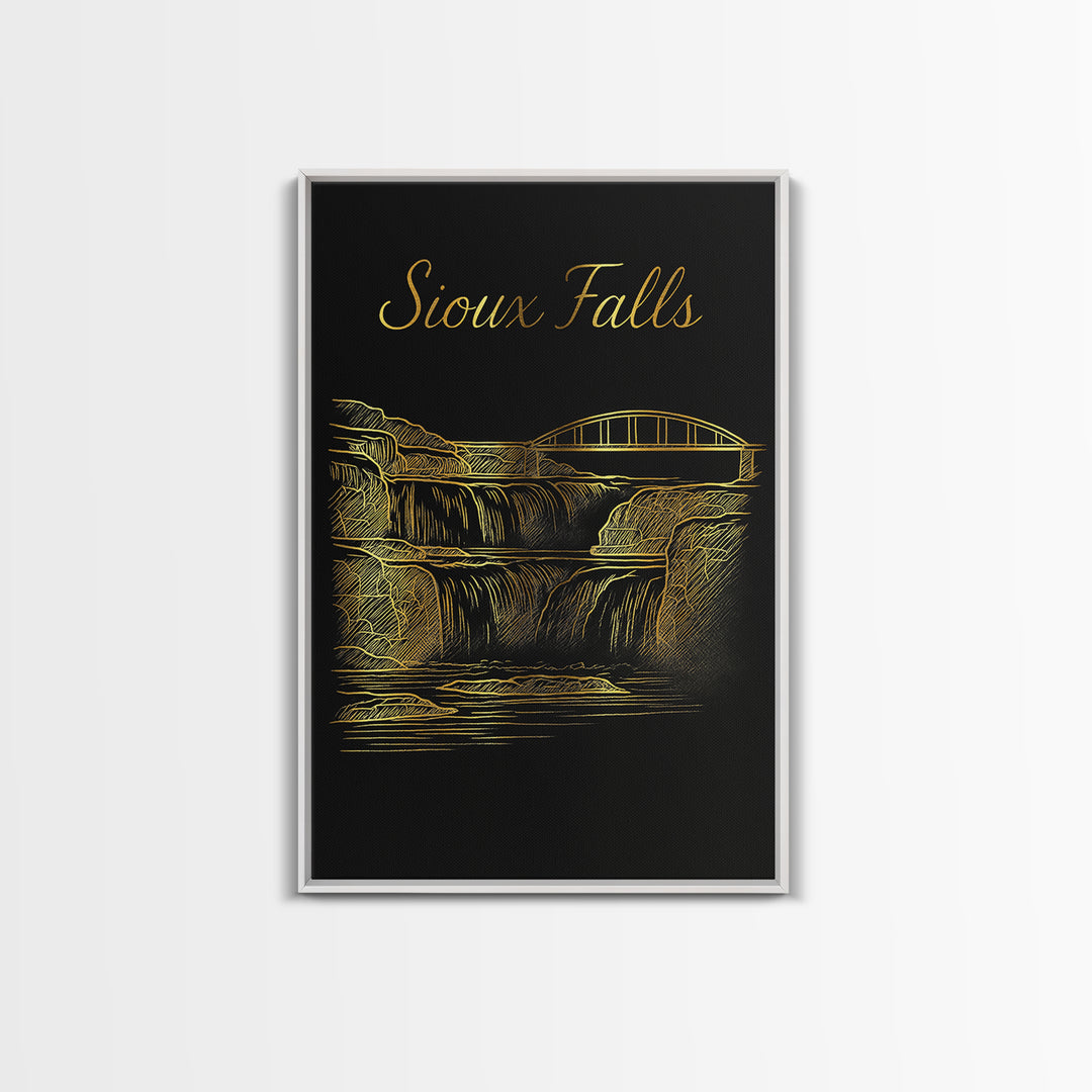 Sioux Falls South Dakota Travel Poster, Canvas Print, Black Gold Minimalist Art, Sioux Falls Travel Art, Home Office Decor, City Art Print
