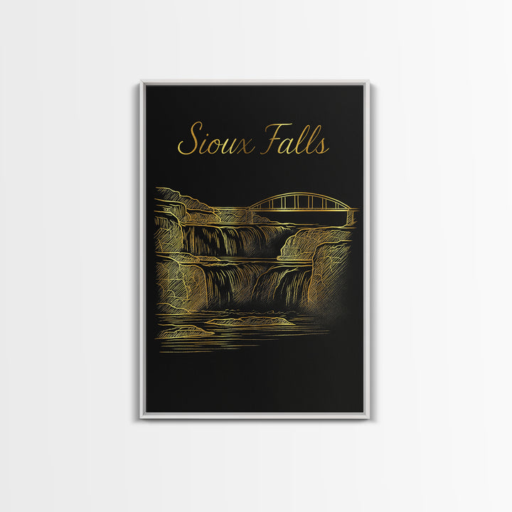 Sioux Falls South Dakota Travel Poster, Canvas Print, Black Gold Minimalist Art, Sioux Falls Travel Art, Home Office Decor, City Art Print