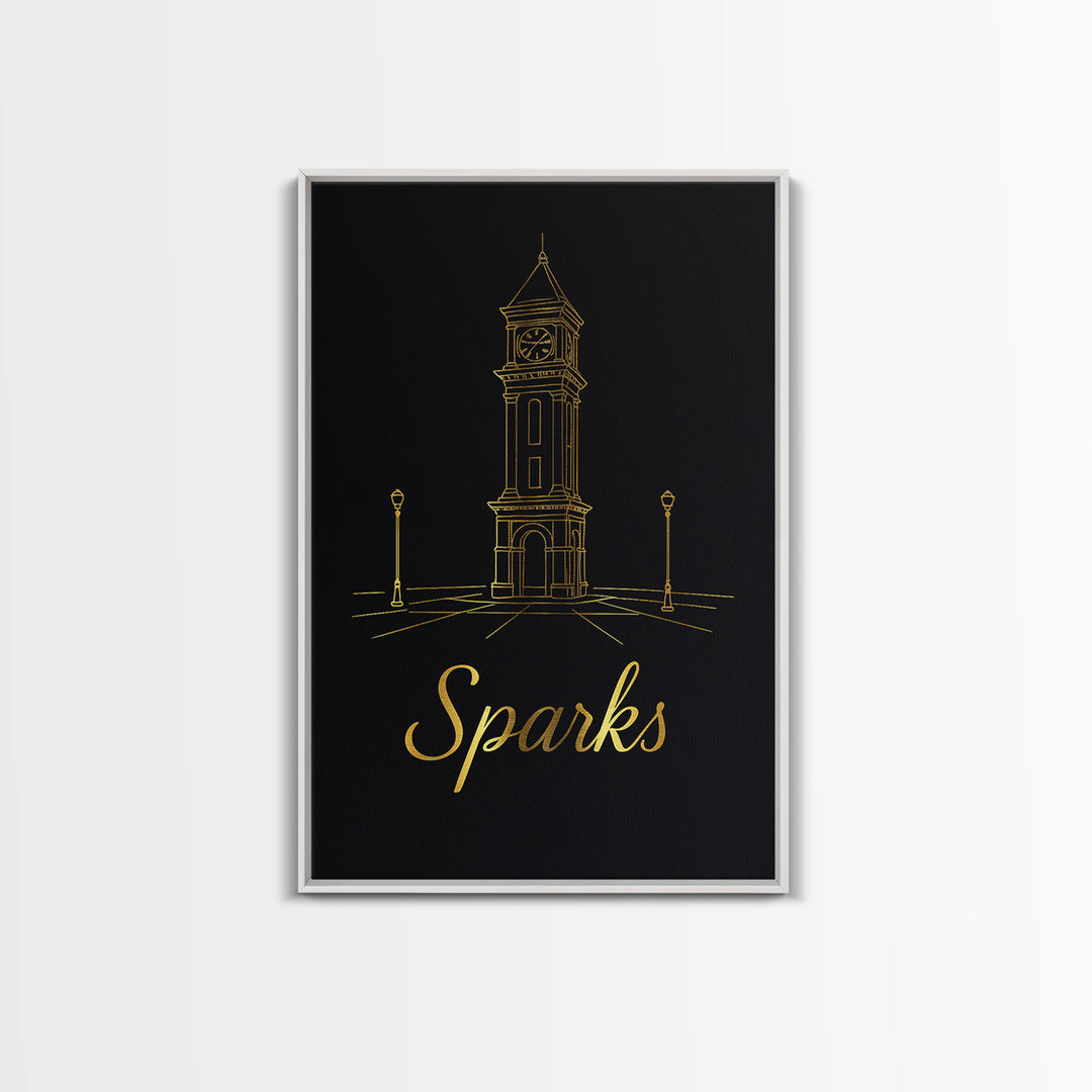 Sparks Nevada Travel Poster, Canvas Print, Gold Outline Poster Art, Sparks Wall Art, Wanderlust Decor, Travel Wall Decor, Retro Travel Print