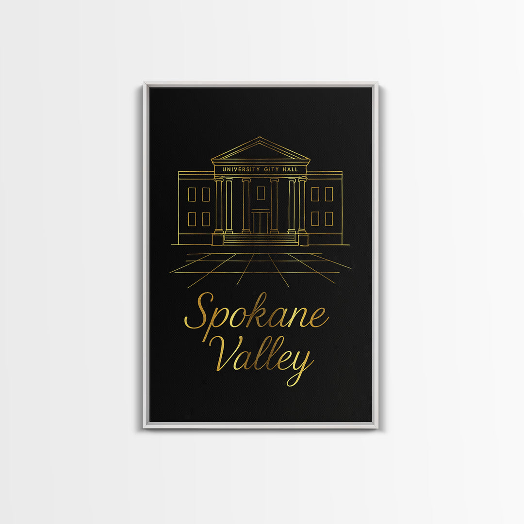 Spokane Valley Washington Travel Poster, Canvas Print, Dark Minimalist Wall Art, Spokane Valley Art Print, Travel Poster Art, Office Decor
