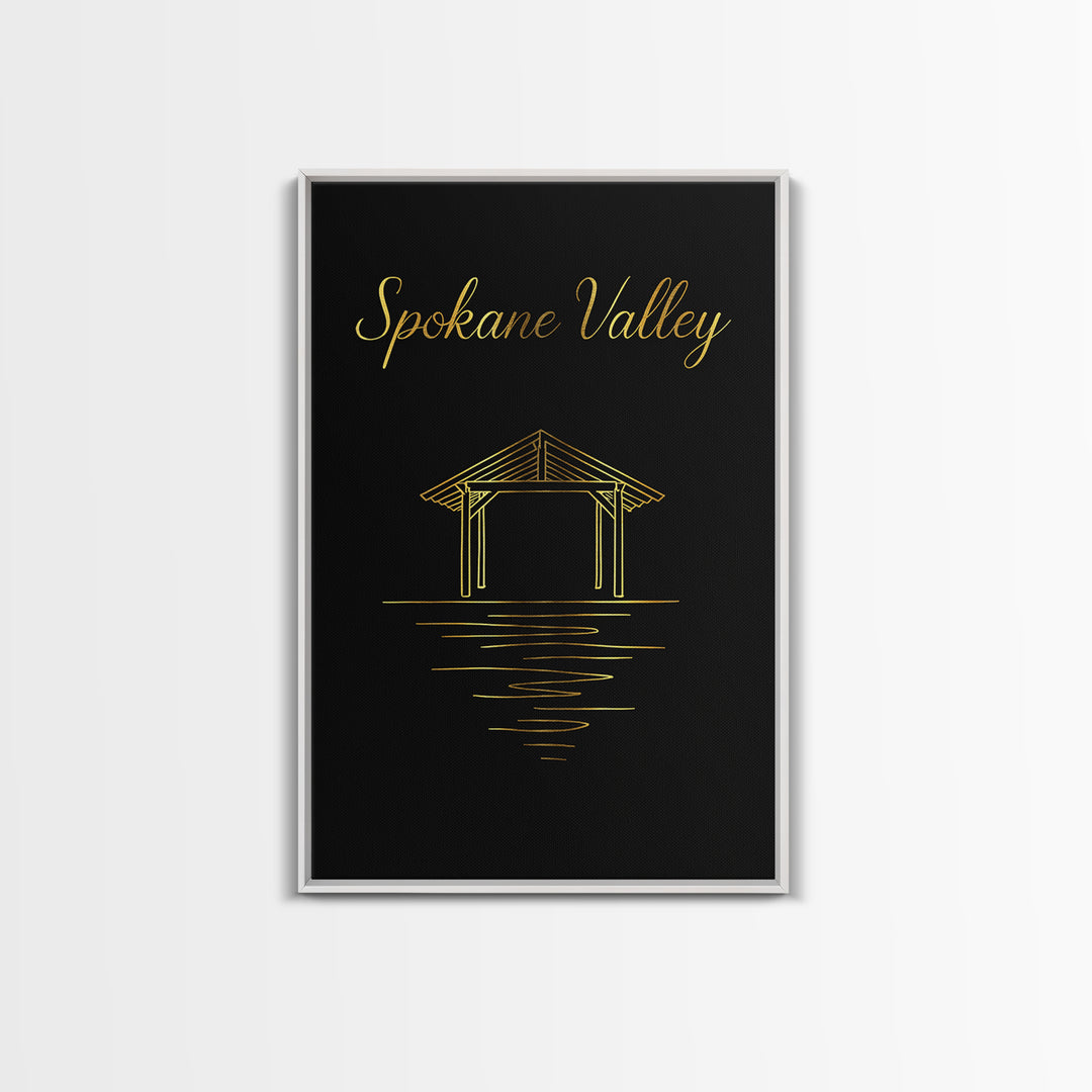 Spokane Valley Travel Poster, Canvas Print, Minimalist Gold Line Art, Spokane Valley Wall Art, City Travel Prints, Fine Art Print