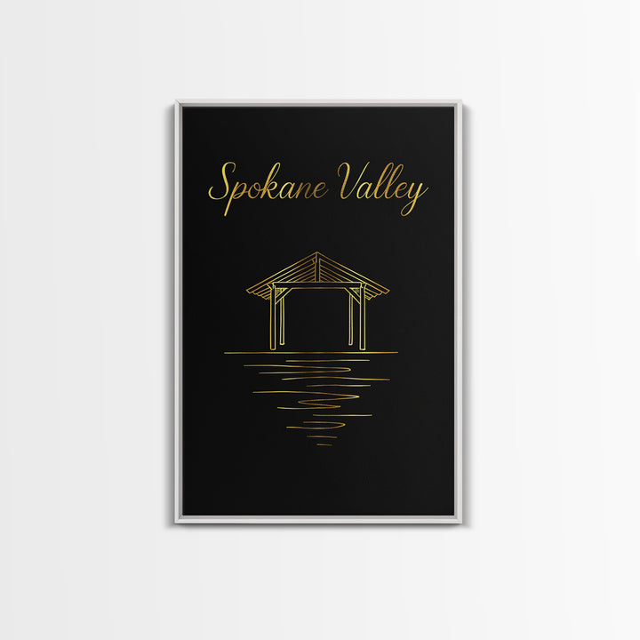 Spokane Valley Travel Poster, Canvas Print, Minimalist Gold Line Art, Spokane Valley Wall Art, City Travel Prints, Fine Art Print