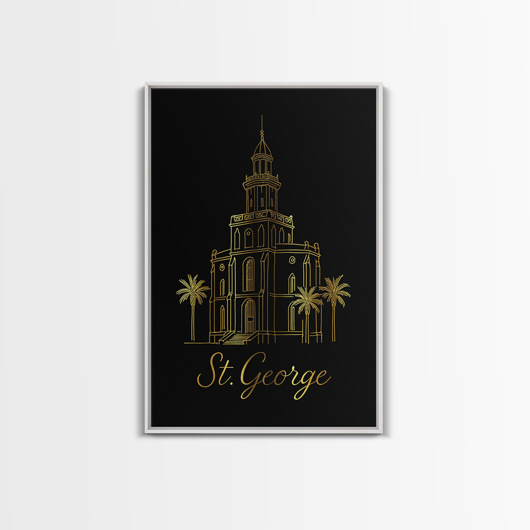 St George Utah Travel Poster, Framed Canvas Print, Gold Outline Poster Art, St George Art Print, Travel Poster Set, City Travel Prints