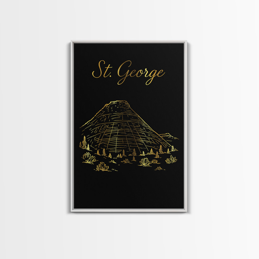 St George Travel Poster, Canvas Print, Black Gold Minimalist Art, St George Wall Art, City Travel Prints, Travel Art Print, Fine Art Print