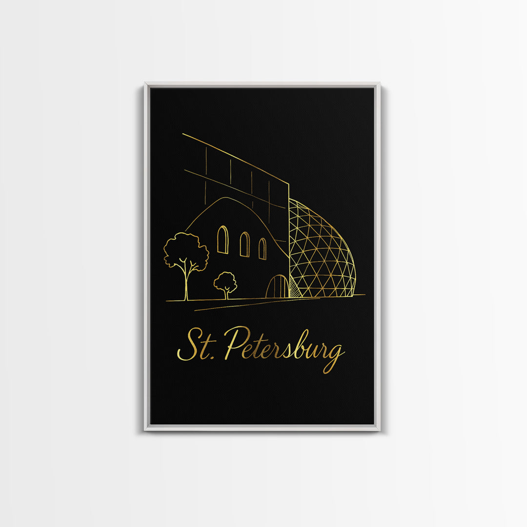 St Petersburg Travel Poster, Canvas Print, Black Gold Minimalist Art, St Petersburg City Art, Eclectic Wall Decor, Wanderlust Decor
