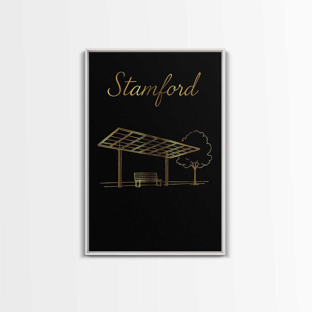 Stamford Travel Poster, Canvas Print, Gold Outline Poster Art, Stamford Wall Art, Retro Travel Print, Travel Poster Set, Travel Art Print