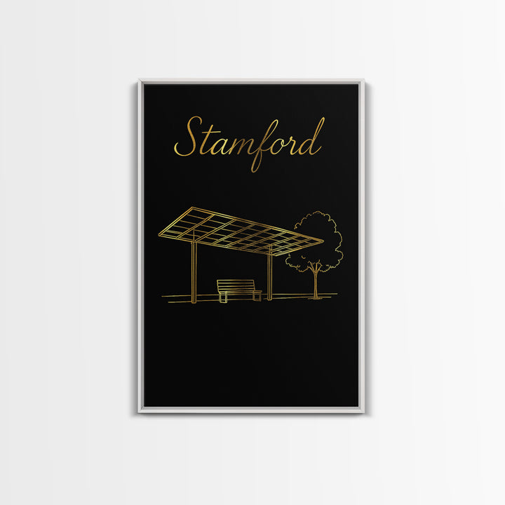 Stamford Travel Poster, Canvas Print, Gold Outline Poster Art, Stamford Wall Art, Retro Travel Print, Travel Poster Set, Travel Art Print