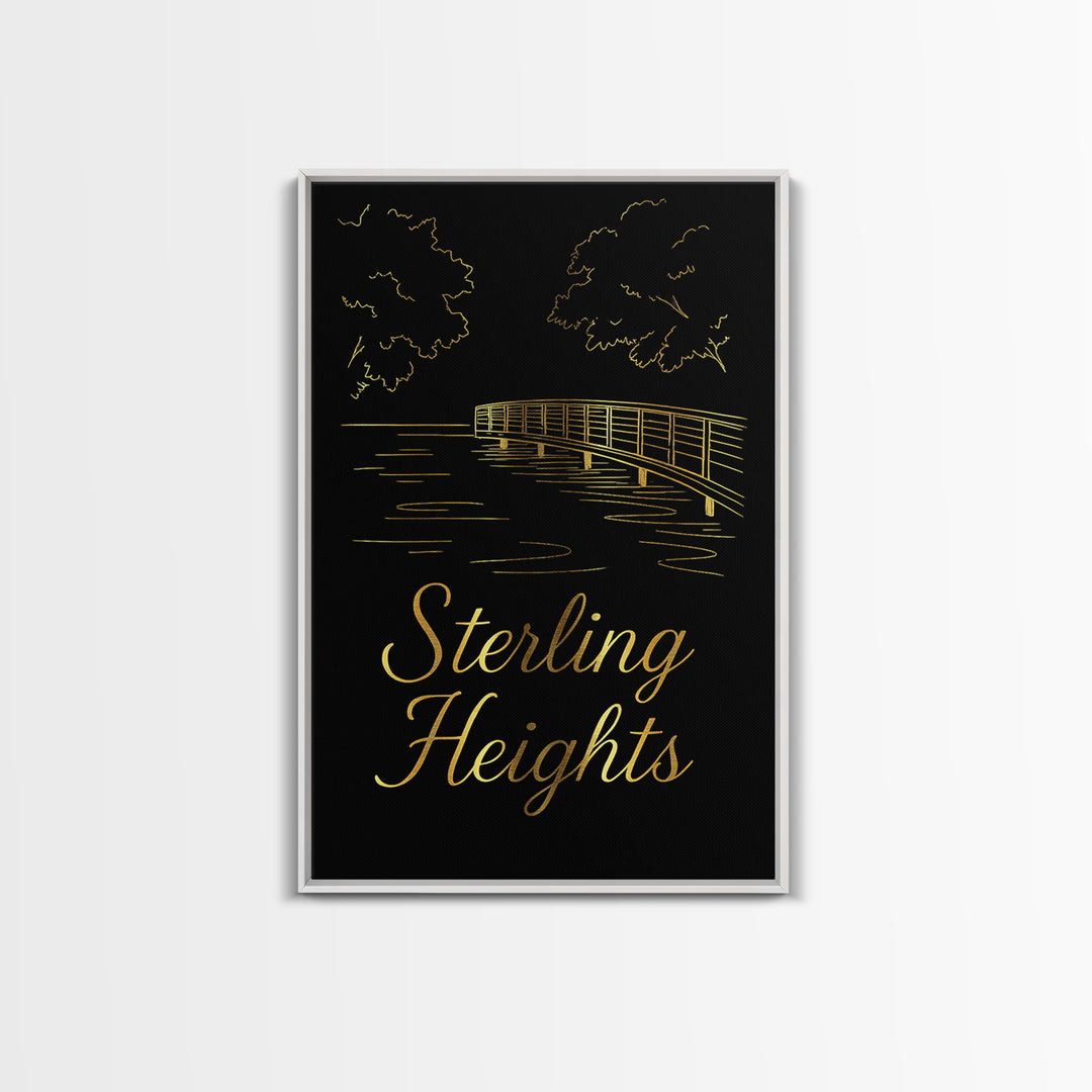 Sterling Heights Travel Poster, Framed Canvas Print, Dark Minimalist Wall Art, Sterling Heights Art Print, Travel Wall Art, Landscape Art