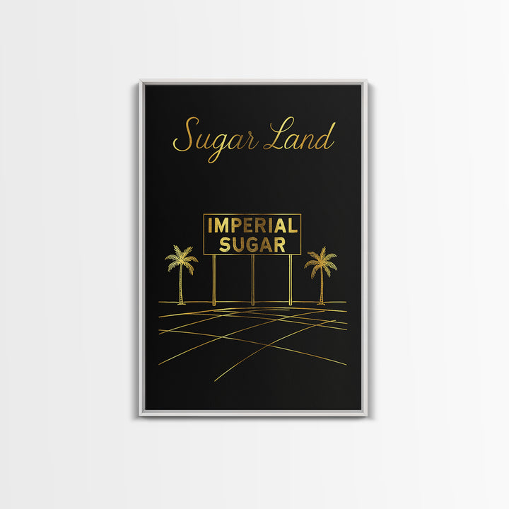 Sugar Land Texas Travel Poster, Canvas Print, Minimalist Gold Line Art, Sugar Land Art Print, Wanderlust Decor, Mid Century Wall Art