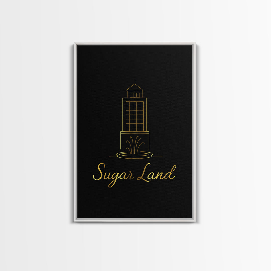 Sugar Land Travel Poster, Canvas Print, Gold Outline Poster Art, Sugar Land Poster Print, Retro Travel Print, Travel Poster Art