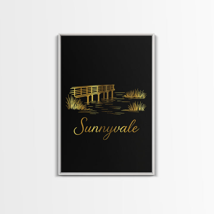 Sunnyvale Travel Poster, Canvas Print, Gold Outline Poster Art, Sunnyvale Poster Print, Travel Art Print, City Art Print, Home Office Decor