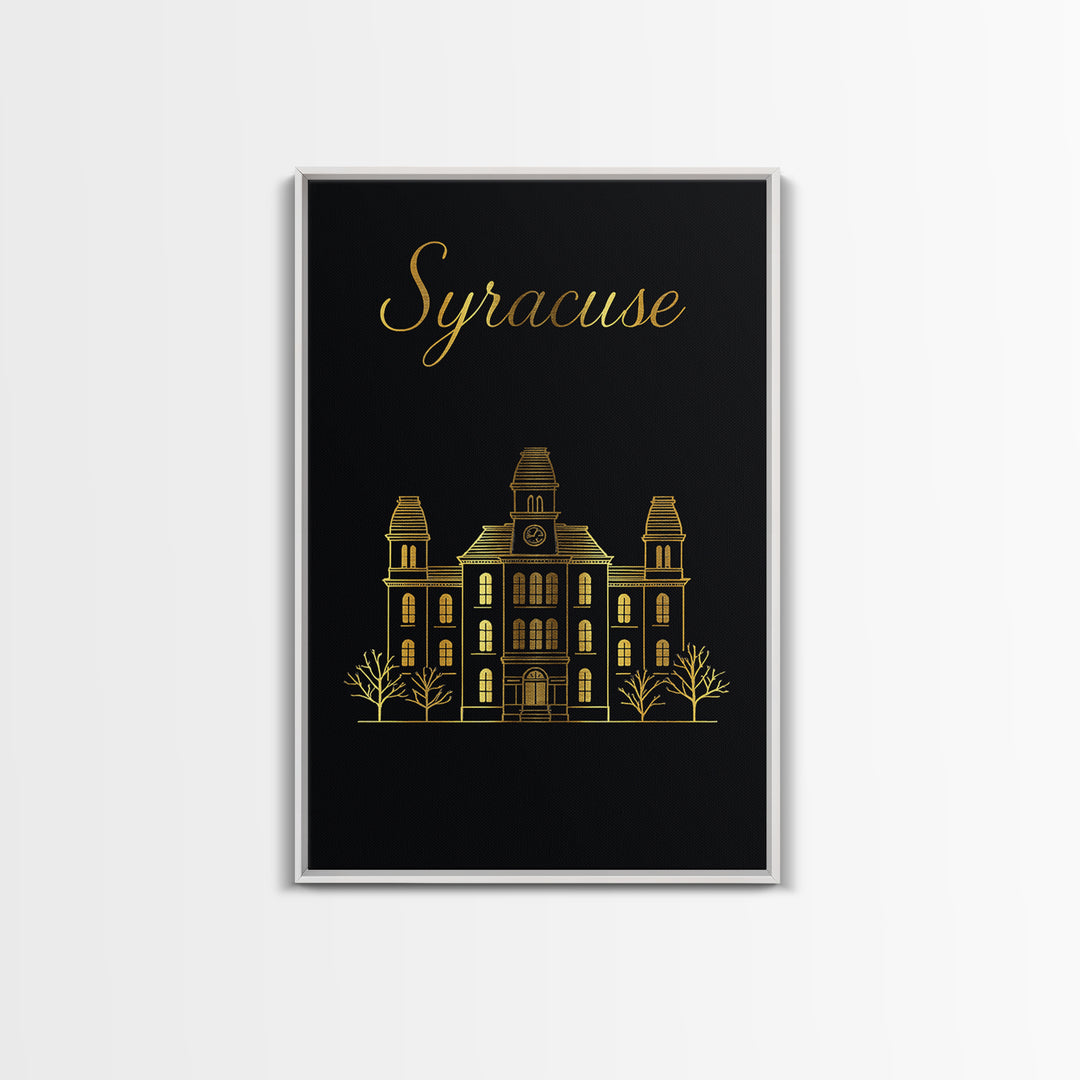 Syracuse Travel Poster, Framed Canvas Print, Dark Minimalist Wall Art, Syracuse Travel Art, City Art Print, Travel Wall Decor, Design 2
