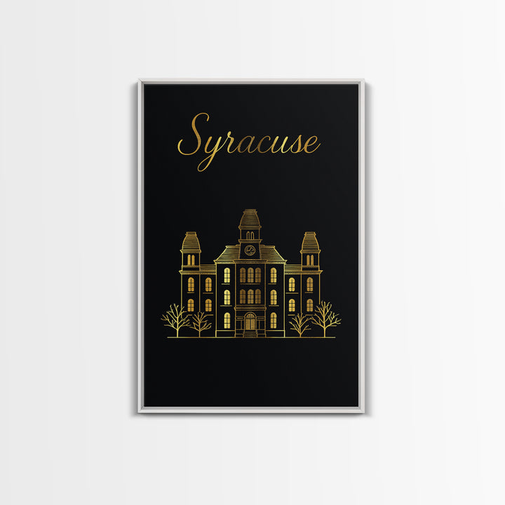 Syracuse Travel Poster, Framed Canvas Print, Dark Minimalist Wall Art, Syracuse Travel Art, City Art Print, Travel Wall Decor, Design 2