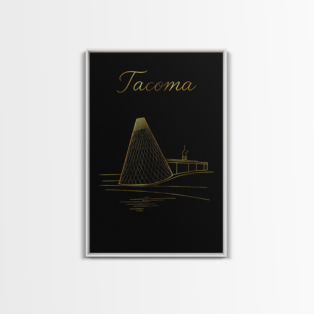 Tacoma Travel Poster, Framed Canvas Print, Minimalist Gold Line Art, Tacoma City Art, Home Office Decor, City Travel Prints, Poster Print