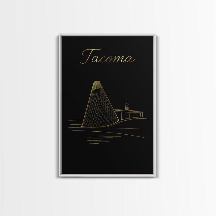 Tacoma Travel Poster, Framed Canvas Print, Minimalist Gold Line Art, Tacoma City Art, Home Office Decor, City Travel Prints, Poster Print