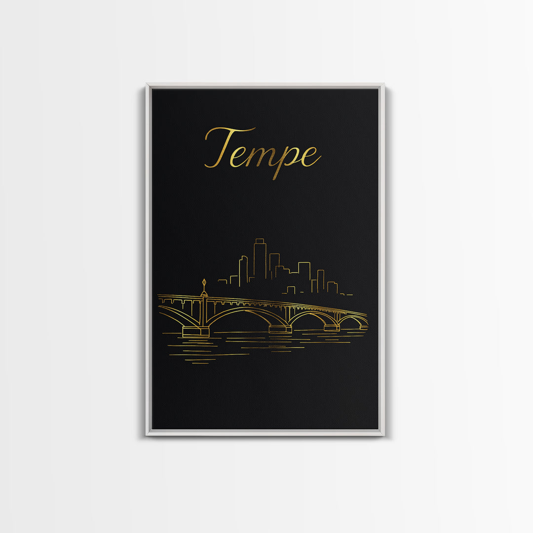 Tempe Arizona Travel Poster, Canvas Print, Gold Outline Poster Art, Tempe Art Print, Wanderlust Decor, Travel Poster Set, Home Office Decor