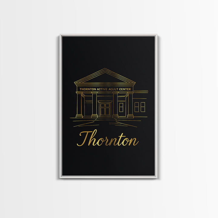 Thornton Travel Poster, Framed Canvas Print, Black Gold Minimalist Art, Thornton Art Print, City Travel Prints, City Art Print