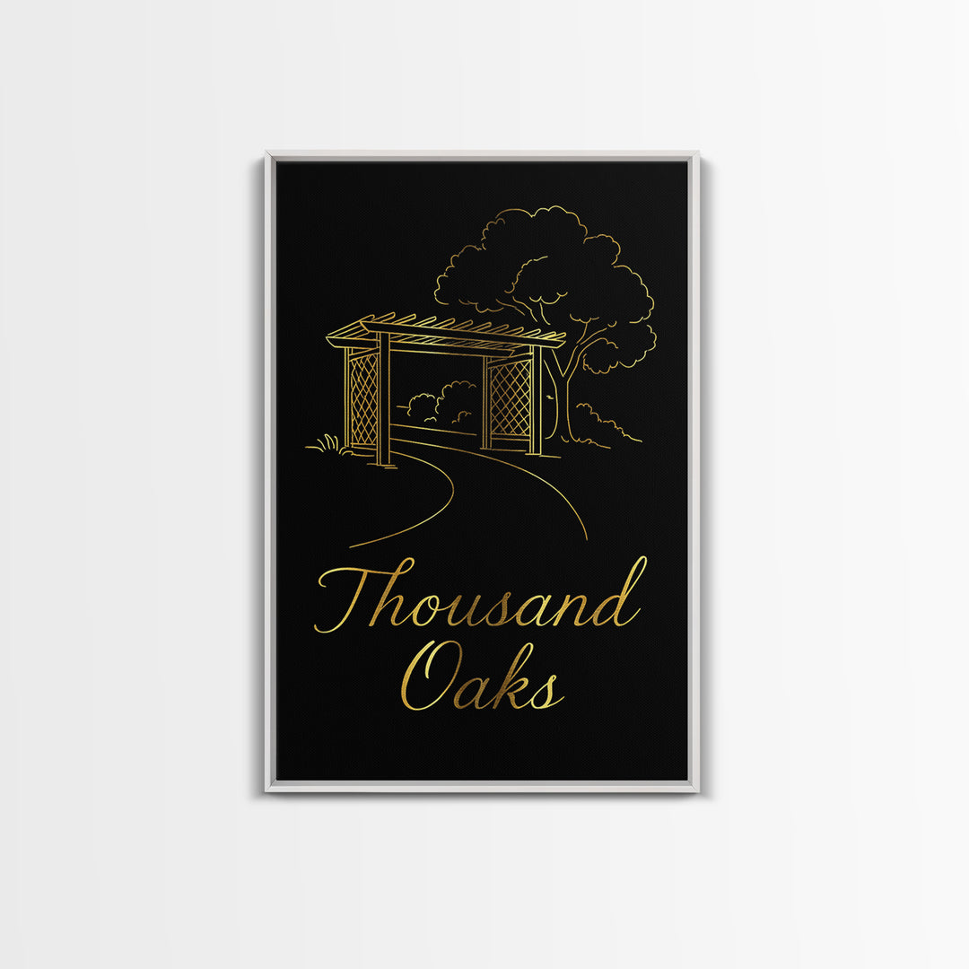 Thousand Oaks California Travel Poster, Canvas Print, Minimalist Gold Line Art, Thousand Oaks City Art, Fine Art Print, Travel Wall Decor