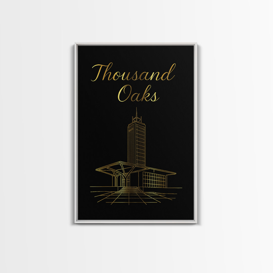 Thousand Oaks Travel Poster, Framed Canvas Print, Gold Outline Poster Art, Thousand Oaks Poster Print, Travel Poster Art, Fine Art Print