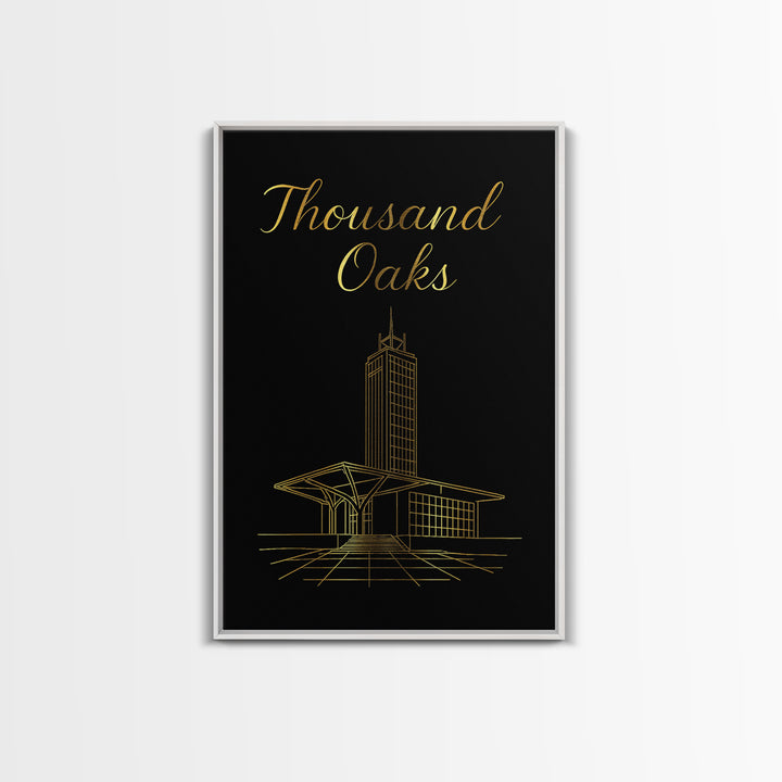 Thousand Oaks Travel Poster, Framed Canvas Print, Gold Outline Poster Art, Thousand Oaks Poster Print, Travel Poster Art, Fine Art Print