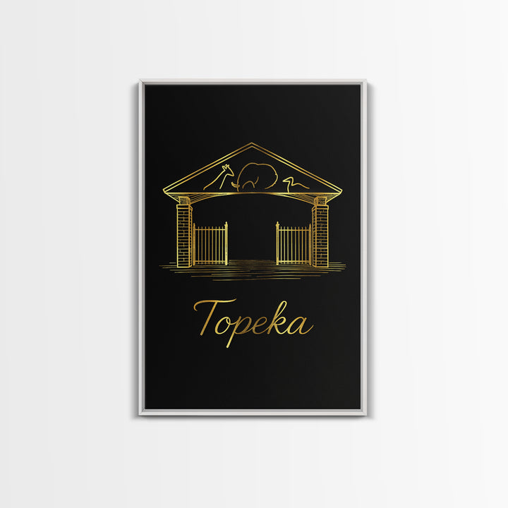 Topeka Travel Poster, Framed Canvas Print, Black Gold Minimalist Art, Topeka Art Print, City Illustration, Modern Wall Decor, Poster Art