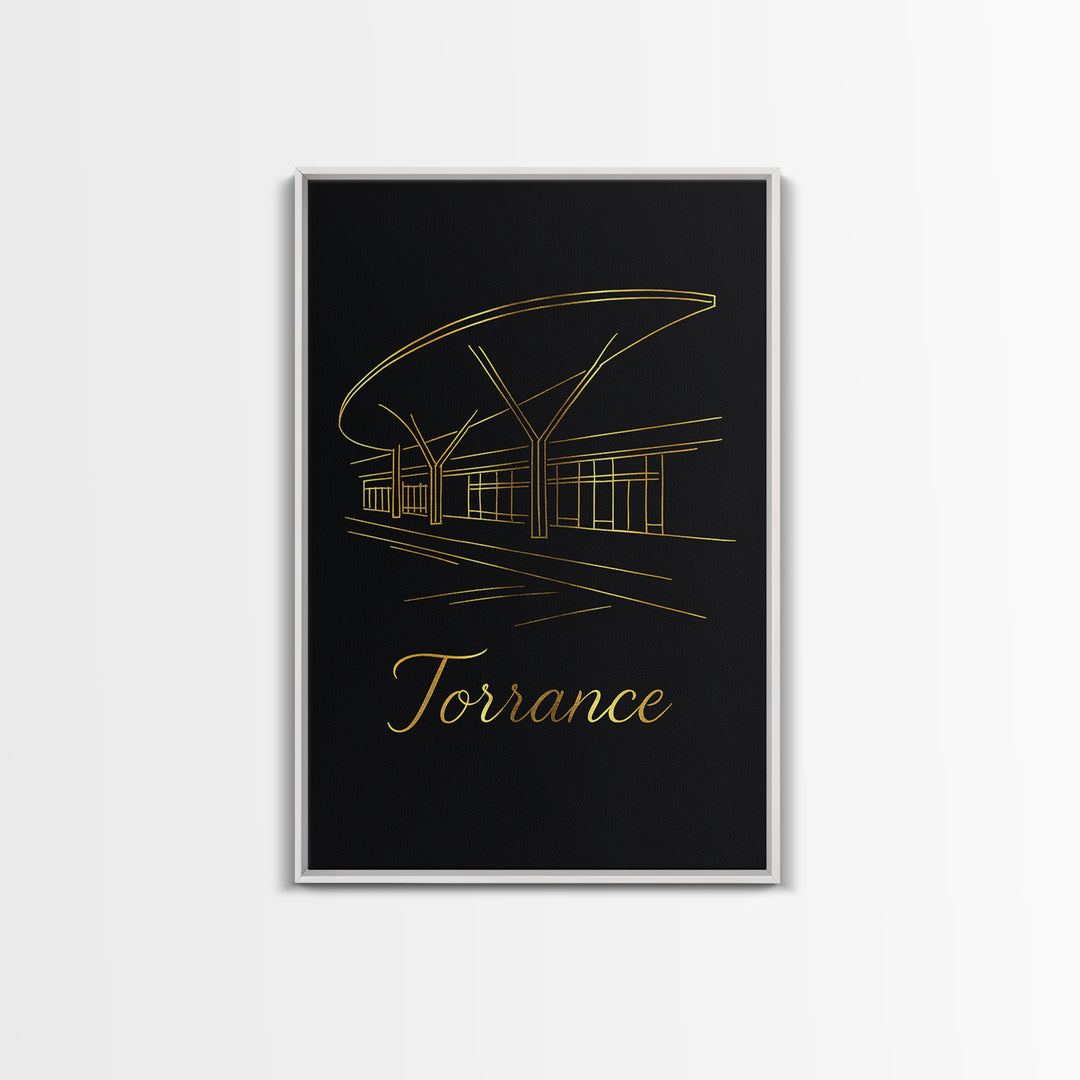 Torrance California Travel Poster, Canvas Print, Minimalist Gold Line Art, Torrance Wall Art, Poster Art, City Travel Prints, Travel Art