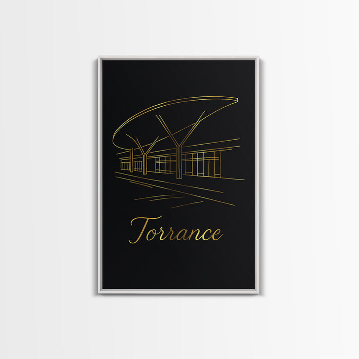 Torrance California Travel Poster, Canvas Print, Minimalist Gold Line Art, Torrance Wall Art, Poster Art, City Travel Prints, Travel Art