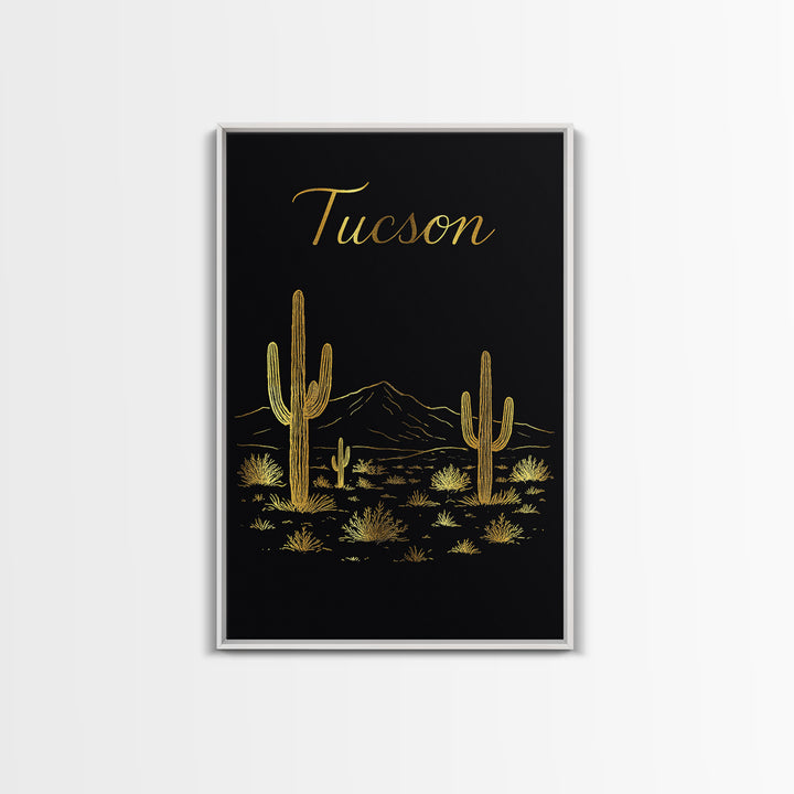 Tucson Arizona Travel Poster, Canvas Print, Black Gold Minimalist Art, Tucson Travel Art, Wall Decor, City Art Print, Travel Poster Set
