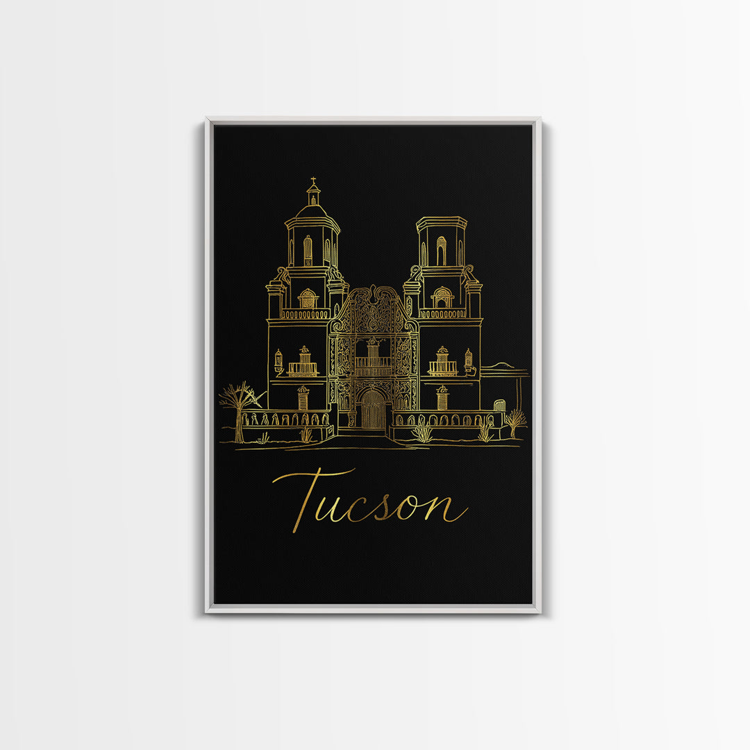 Tucson Travel Poster, Framed Canvas Print, Dark Minimalist Wall Art, Tucson City Art, Home Office Decor, Modern Wall Decor, City Poster