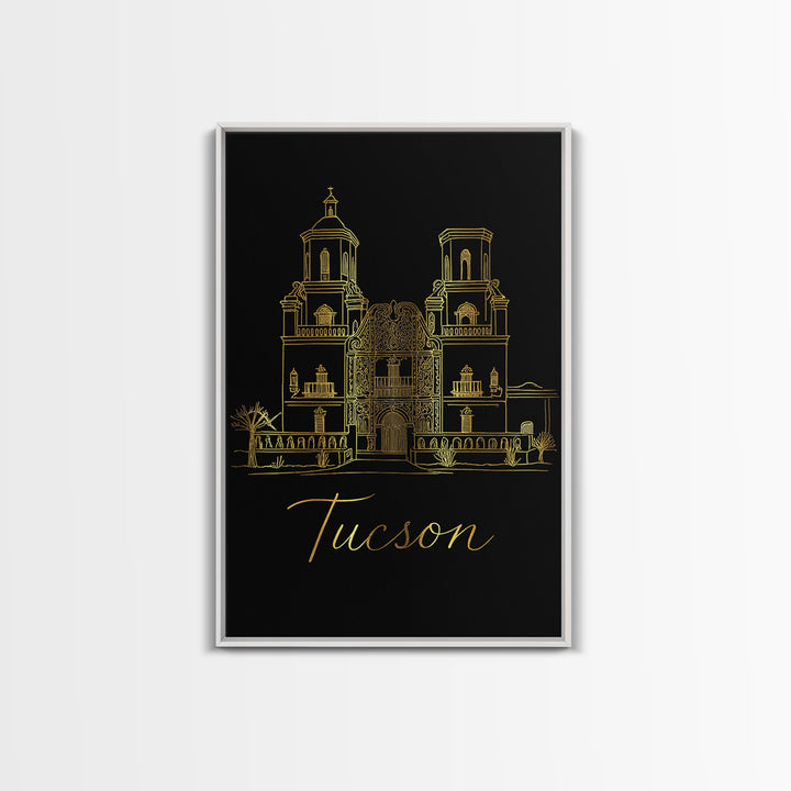 Tucson Travel Poster, Framed Canvas Print, Dark Minimalist Wall Art, Tucson City Art, Home Office Decor, Modern Wall Decor, City Poster