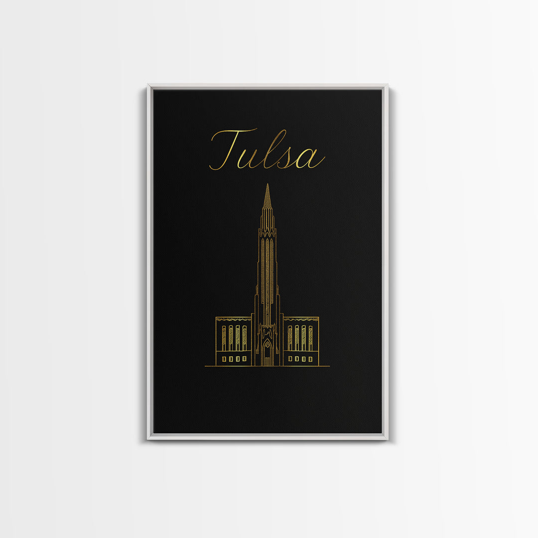 Tulsa Travel Poster, Framed Canvas Print, Dark Minimalist Wall Art, Tulsa City Art, Travel Art Print, Travel Poster Art, Wanderlust Decor