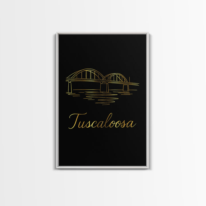 Tuscaloosa Alabama Travel Poster, Framed Canvas Print, Gold Outline Poster Art, Tuscaloosa Travel Art, City Art Print, Travel Wall Art