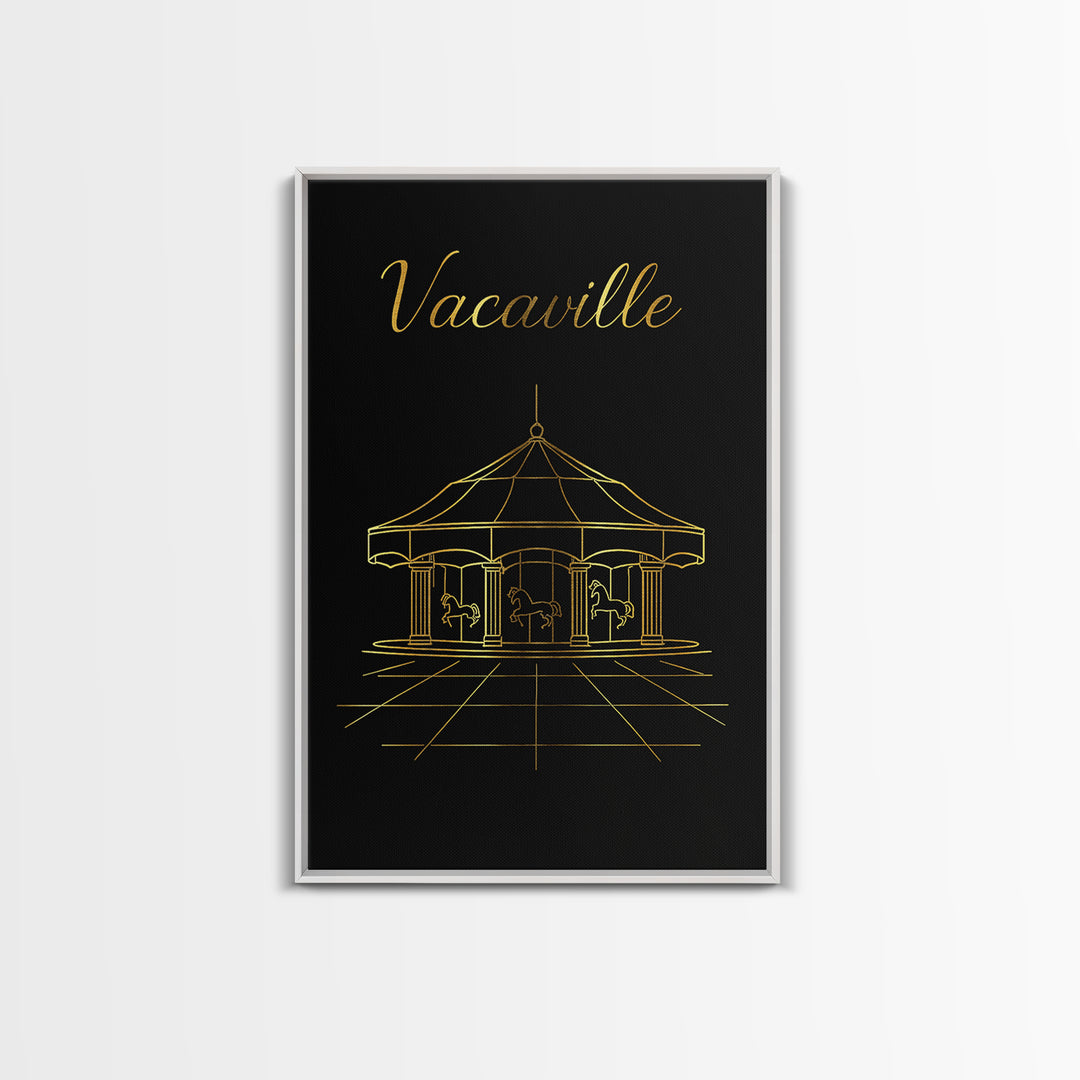 Vacaville California Travel Poster, Framed Canvas Print, Gold Outline Poster Art, Vacaville City Art, Retro Travel Print, Wanderlust Decor