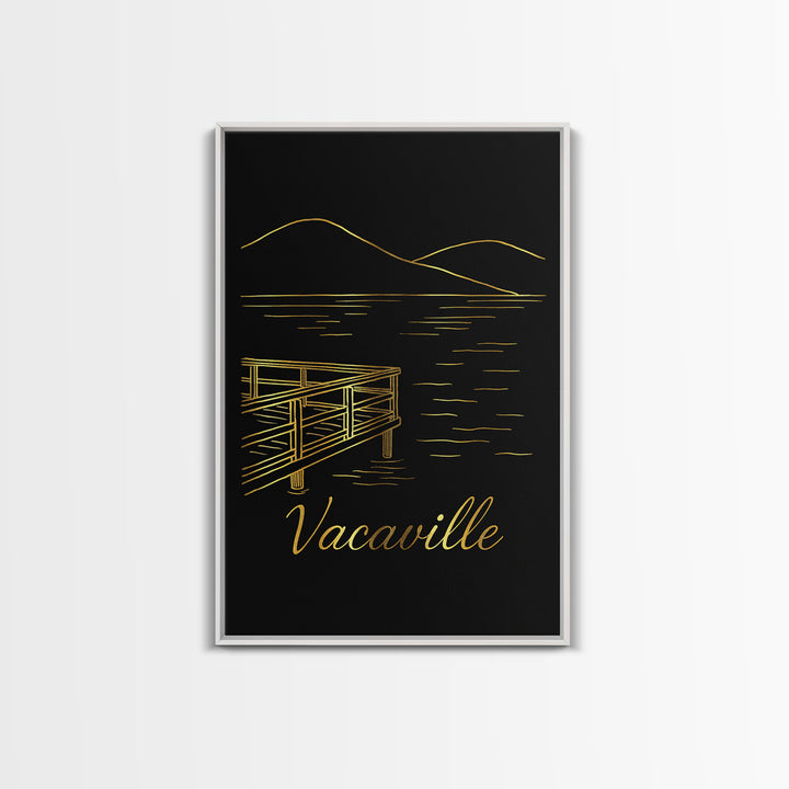 Vacaville Travel Poster, Canvas Print, Gold Outline Poster Art, Vacaville City Art, Wanderlust Decor, Living Room Wall Art, City Art Print