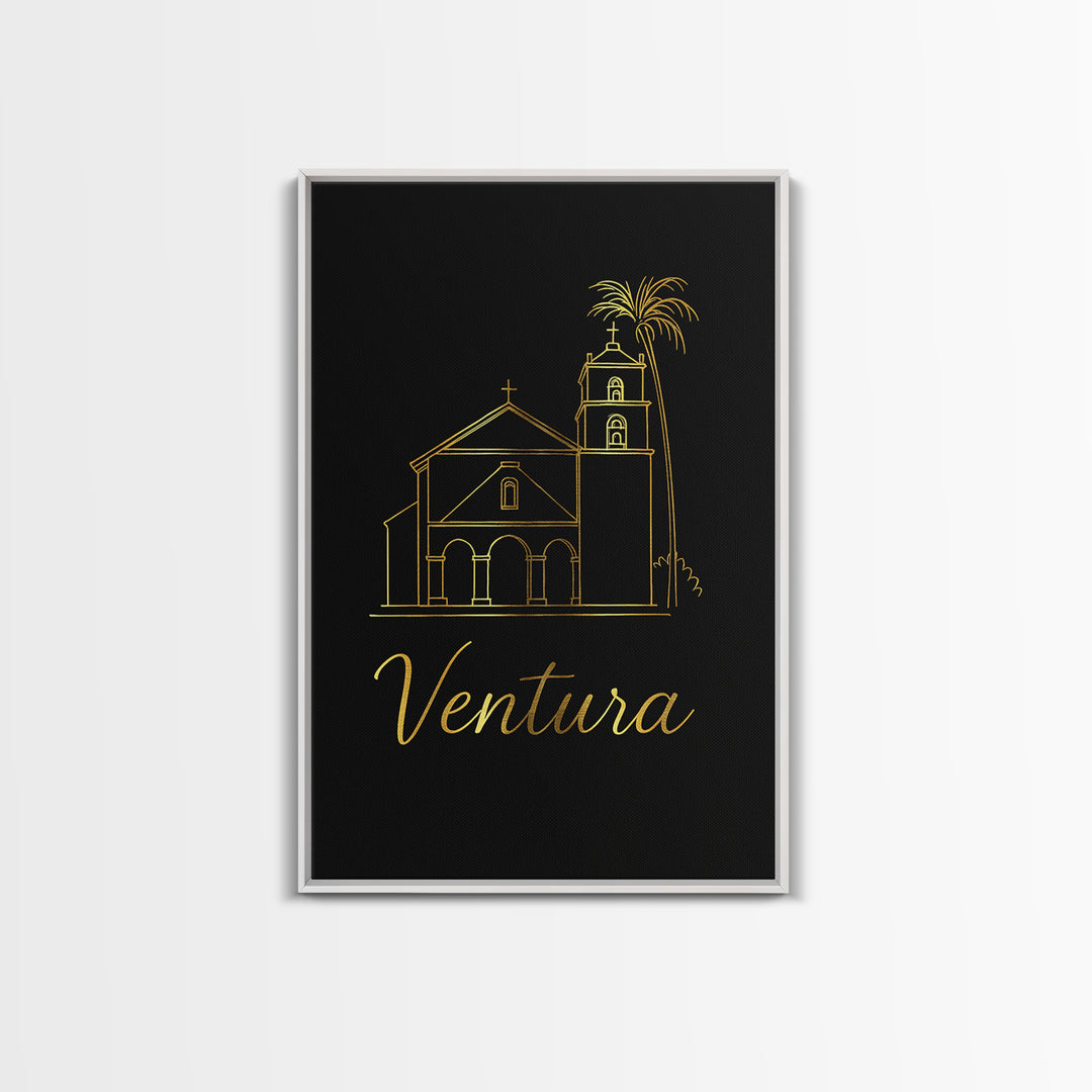 Ventura California Travel Poster, Canvas Print, Minimalist Gold Line Art, Ventura Travel Art, City Travel Prints, Wall Art, Poster Art