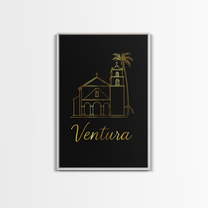 Ventura California Travel Poster, Canvas Print, Minimalist Gold Line Art, Ventura Travel Art, City Travel Prints, Wall Art, Poster Art
