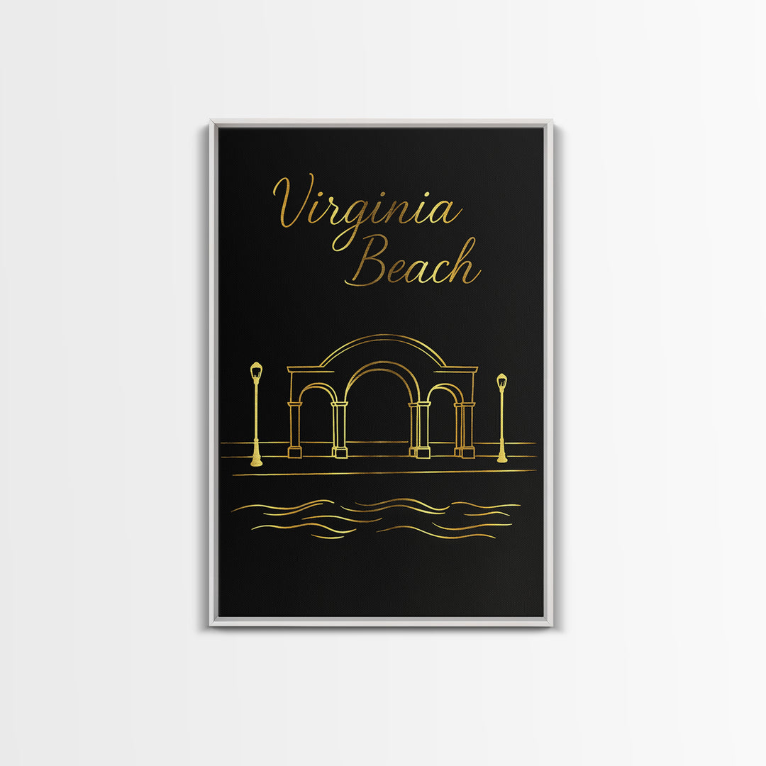 Virignia Beach Travel Poster, Canvas Print, Minimalist Gold Line Art, Virignia Beach Poster Print, Home Office Decor, Travel Wall Art