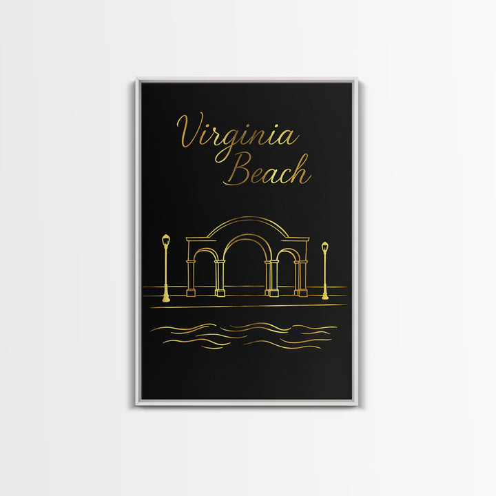 Virignia Beach Travel Poster, Canvas Print, Minimalist Gold Line Art, Virignia Beach Poster Print, Home Office Decor, Travel Wall Art