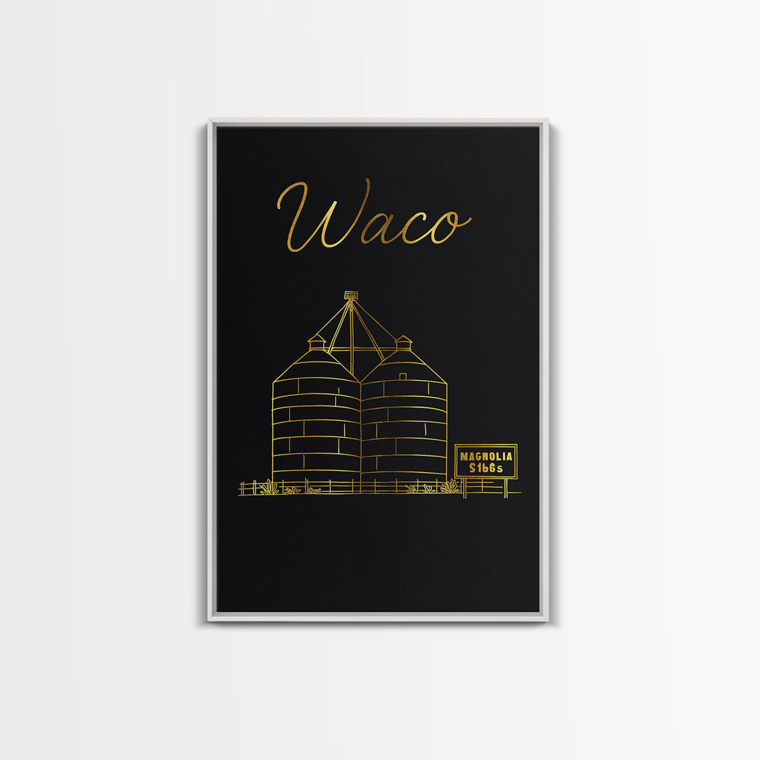 Waco Texas Travel Poster, Canvas Print, Black Gold Minimalist Art, Waco City Art, Wanderlust Decor, Home Office Decor, Retro Travel Print