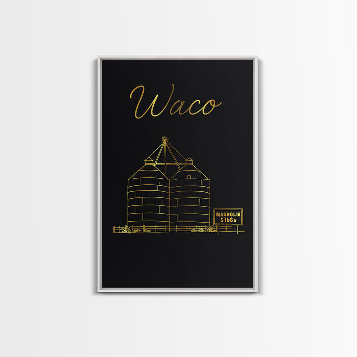 Waco Texas Travel Poster, Canvas Print, Black Gold Minimalist Art, Waco City Art, Wanderlust Decor, Home Office Decor, Retro Travel Print