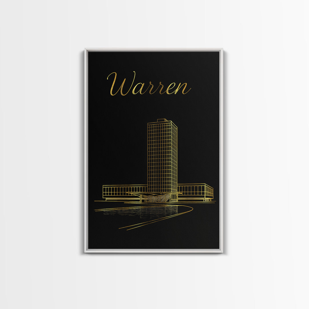Warren Michigan Travel Poster, Canvas Print, Minimalist Gold Line Art, Warren Poster Print, Wanderlust Decor, Art Print, Gift For Travelers