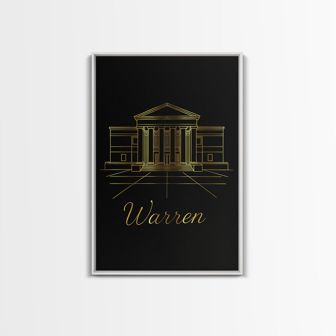 Warren Travel Poster, Canvas Print, Dark Minimalist Wall Art, Warren Art Print, Living Room Wall Art, City Illustration, Home Office Decor