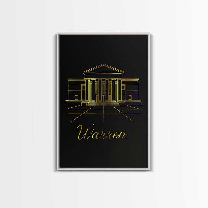 Warren Travel Poster, Canvas Print, Dark Minimalist Wall Art, Warren Art Print, Living Room Wall Art, City Illustration, Home Office Decor