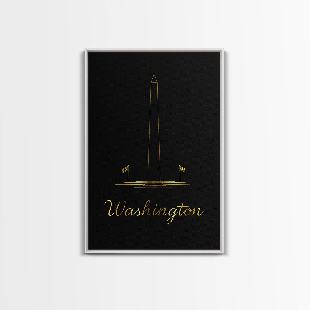 Washington DC Travel Poster, Framed Canvas Print, Dark Minimalist Wall Art, Washington DC Poster Print, City Travel Prints, Wall Art
