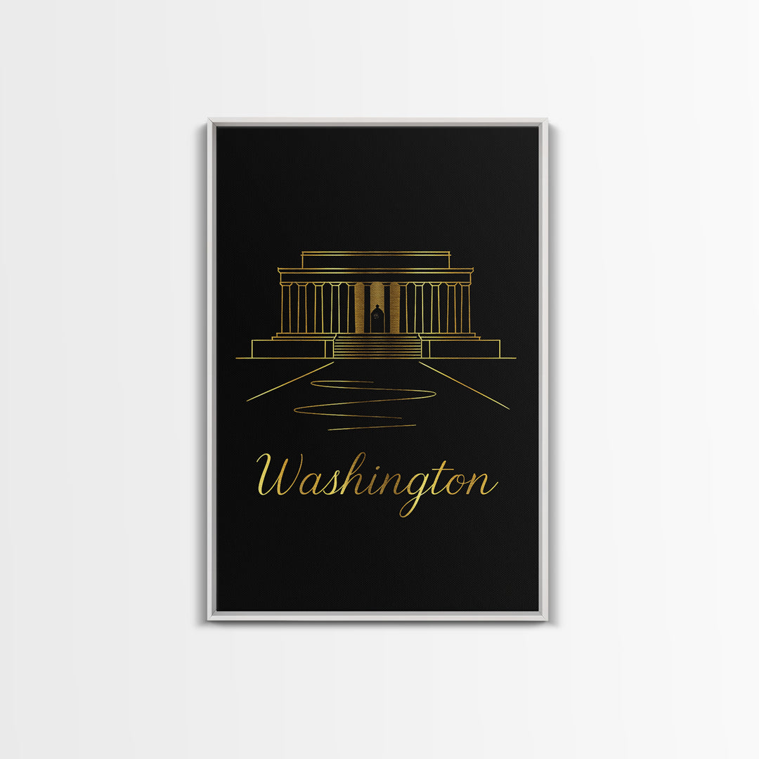 Washington DC Travel Poster, Framed Canvas Print, Minimalist Gold Line Art, Washington DC Wall Art, Fine Art Print, Travel Poster Set