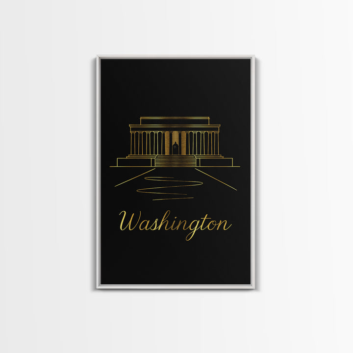 Washington DC Travel Poster, Framed Canvas Print, Minimalist Gold Line Art, Washington DC Wall Art, Fine Art Print, Travel Poster Set